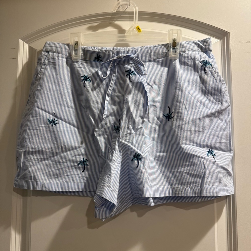 100% Cotton Tommy Bahama Light Blue Striped Palm-Print Pajama Top - Picture 5 of 6